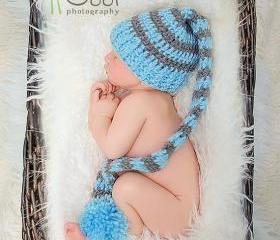Crochet Long Tail Elf Hat, Baby Boy elf Hat, Newborn Hat, Long Tail Elf Hat