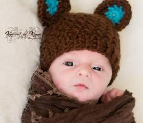 Crochet Bear Hat With Ears, Baby Boy Hat, Baby Bear Hat, Baby Bear Hat