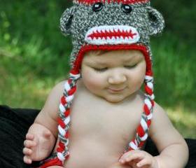 Sock Monkey Hat, Newborn Sock Monkey, Baby Sock Monkey Hat