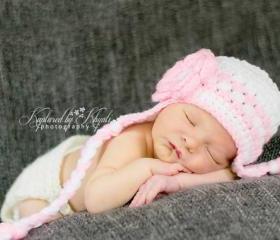 Crochet Newborn Hat, Baby Girl Hat, Girl Hat In Pink And White